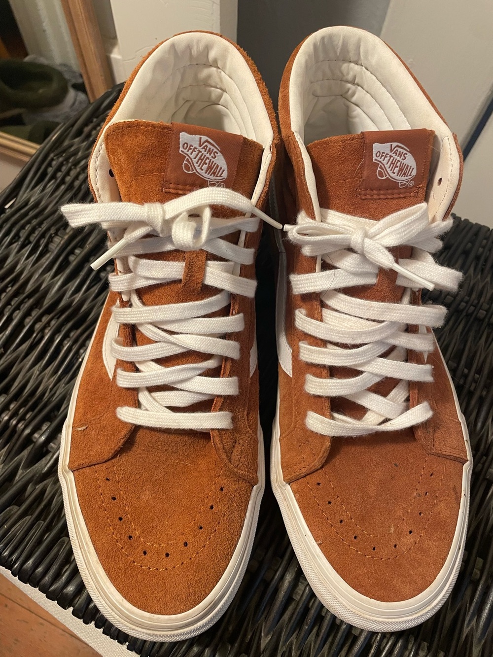 Vans Rust Brown Suede High-Top Sneakers with White Accents